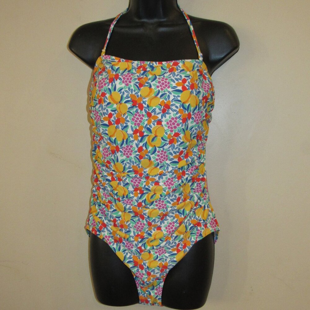J Crew Factory Lemon Fruit Floral Ruched One Piece Swimsuit Women's M AO439